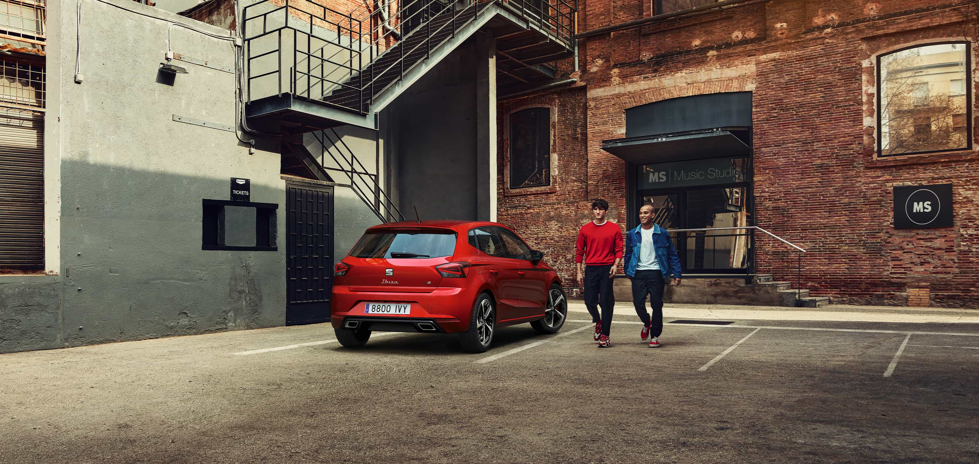 Rear view of the SEAT Ibiza desire red colour