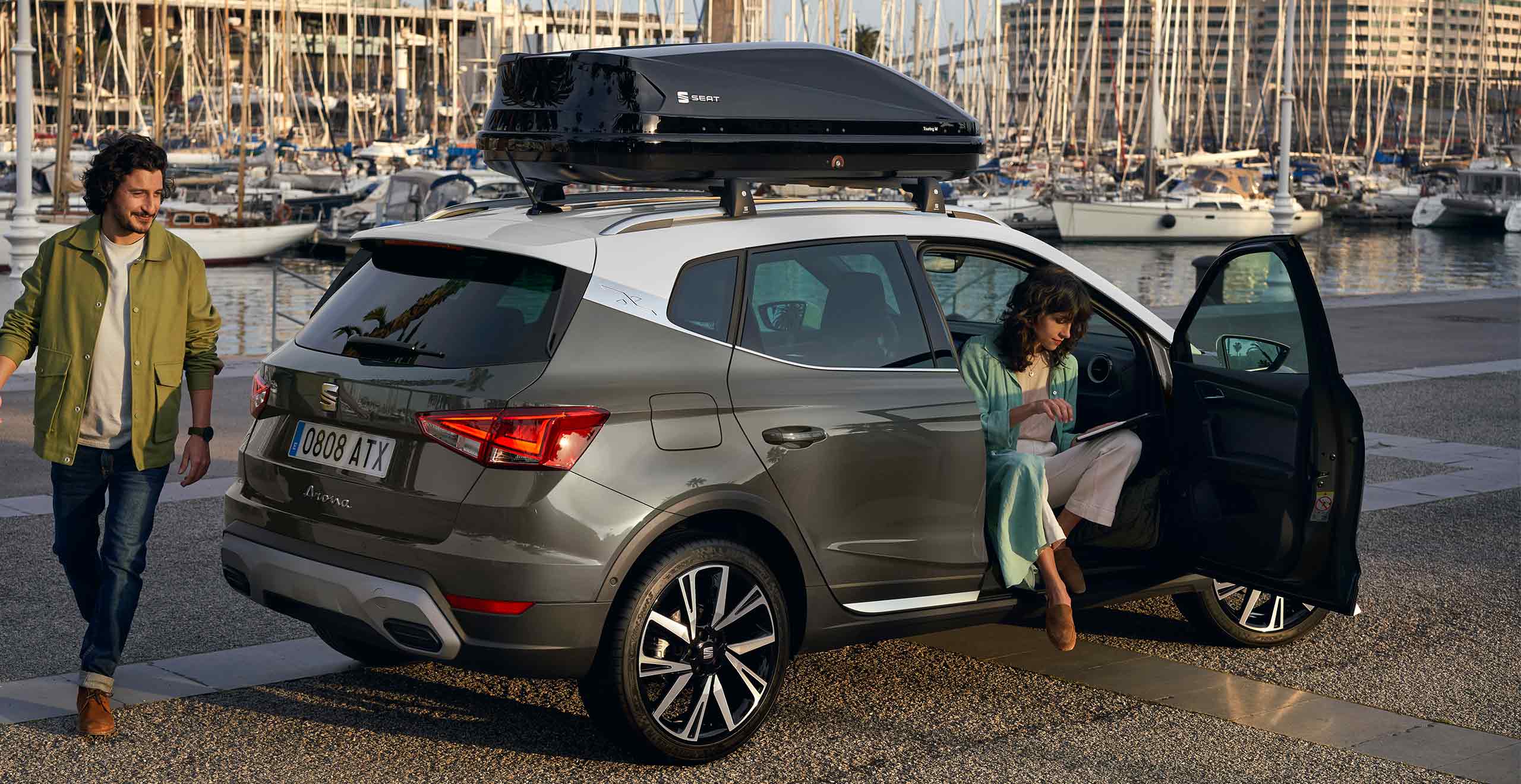 SEAT Arona dark camouflage colour with bike rack accessory